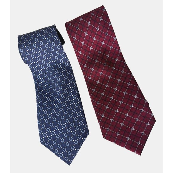 Nautica Set Of 2 Ties Navy Red Geo Diamond Print Preppy Heritage Classic Office - Picture 1 of 9